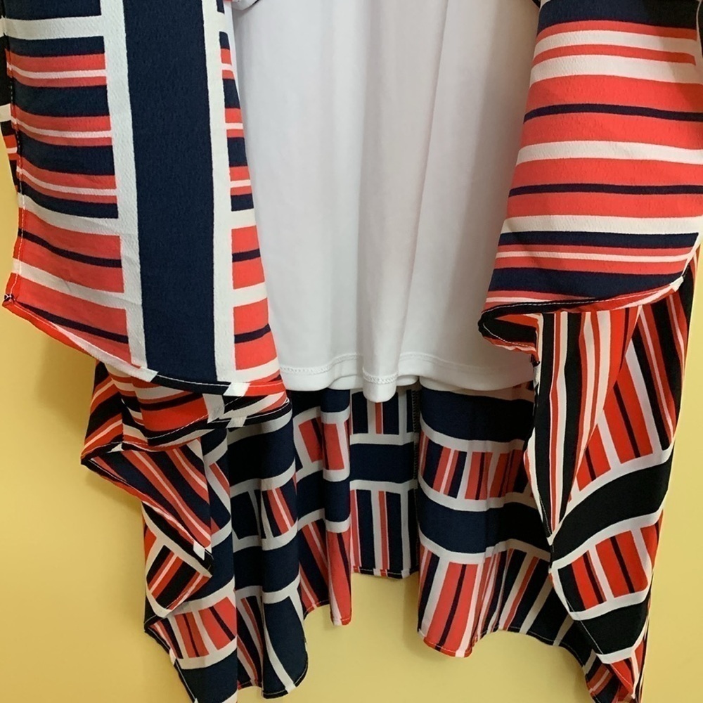 Karl Lagerfeld | Red White Blue Striped Sleeveless Handkerchief Hem Midi Dress 0 - Picture 10 of 17